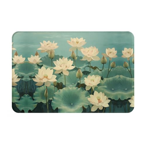 WZYWHJ Rutschfeste Fußmatte, 40,6 x 61 cm, leicht zu reinigen, geeignet für Haustür, Wohnzimmer, Badezimmer, Lotus-Teich von WZYWHJ