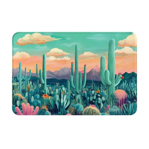WZYWHJ Rutschfeste Fußmatte, 40,6 x 61 cm, leicht zu reinigen, geeignet für Haustür, Wohnzimmer, Badezimmer, Motiv: grüner Kaktus, Wüstenbild von WZYWHJ