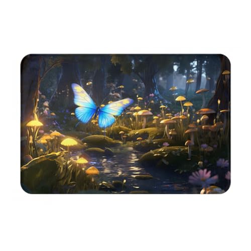 WZYWHJ Rutschfeste Fußmatte, 40,6 x 61 cm, leicht zu reinigen, geeignet für Haustür, Wohnzimmer, Badezimmer, Schmetterlinge im Wald von WZYWHJ