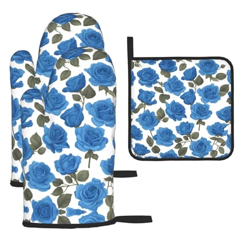 WZYWHJ Schöne blaue Rosen bedruckte Ofenhandschuhe und Topflappe, 3-teiliges Set, verdickter langer Küchenhandschuh WZYWHJ Schöne blaue Rosen bedruckte Ofenhandschuhe und Topflappe, 3-teiliges Set, verdickter langer Küchenhandschuh von WZYWHJ