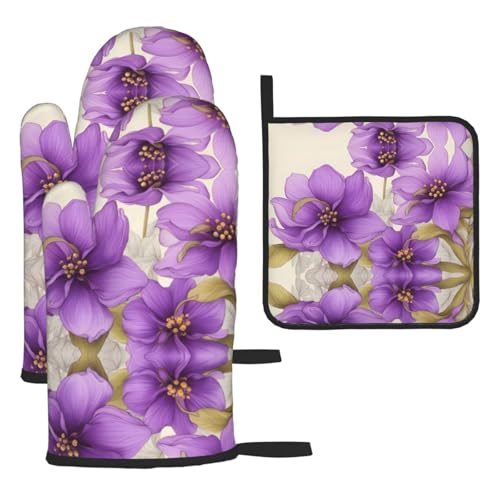 WZYWHJ Schöne lila Blumen bedruckte Ofenhandschuhe und Topflappen 3-teiliges Set verdickter langer Küchenhandschuh WZYWHJ Schöne lila Blumen bedruckte Ofenhandschuhe und Topflappen 3-teiliges Set verdickter langer Küchenhandschuh von WZYWHJ