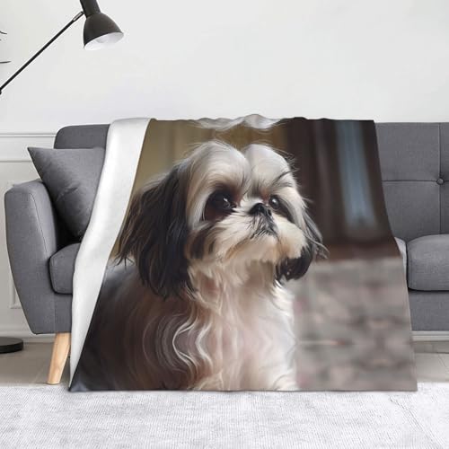 WZYWHJ Shih Tzu Flanelldecken mit Hundemuster sind super weich, warm und leicht, geeignet für Sofas und Betten von WZYWHJ