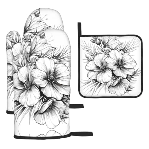 WZYWHJ Sketch Blumen bedruckte Ofenhandschuhe und Topflappen 3-teiliges Set verdickter langer Küchenhandschuh WZYWHJ Sketch Blumen bedruckte Ofenhandschuhe und Topflappen 3-teiliges Set verdickter langer Küchenhandschuh von WZYWHJ