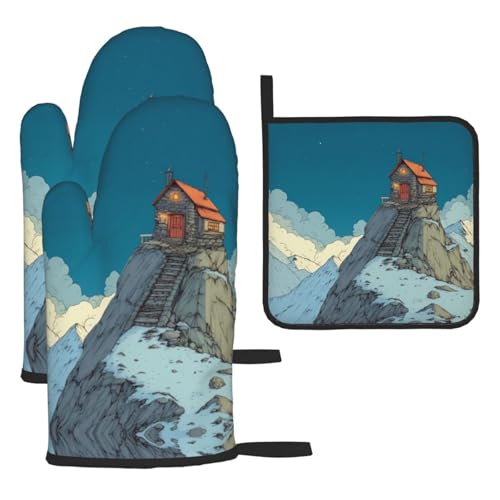 WZYWHJ Small House on The Mountain bedruckte Ofenhandschuhe und Topflappe, 3-teiliges Set, verdickter langer Küchenhandschuh WZYWHJ Small House on The Mountain bedruckte Ofenhandschuhe und Topflappe, 3-teiliges Set, verdickter langer Küchenhandschuh von WZYWHJ