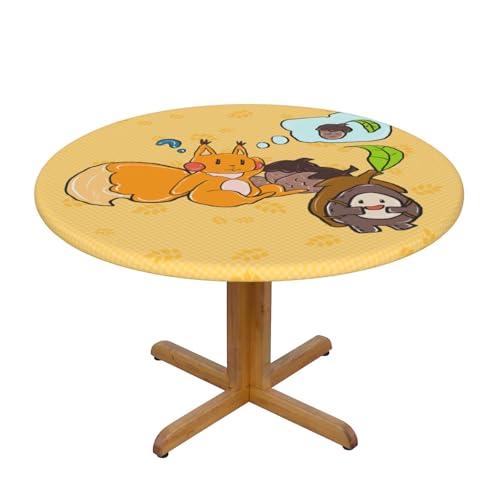 WZYWHJ Sonnenblumenkerne, Eichhörnchen-Drucke, runde Tischdecke, wasserdicht, knitterfrei, für Esstisch, Dekoration, Tischdecke von WZYWHJ