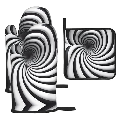 WZYWHJ Spiral Optical Illusion GIF Bedruckte Ofenhandschuhe und Topflappe, 3-teiliges Set, verdickter, langer Küchenhandschuh von WZYWHJ