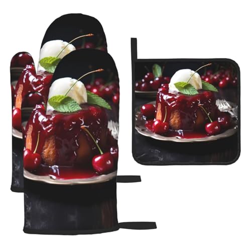WZYWHJ Sweet Cherry Pudding bedruckte Ofenhandschuhe und Topflappe, 3-teiliges Set, verdickter langer Küchenhandschuh WZYWHJ Sweet Cherry Pudding bedruckte Ofenhandschuhe und Topflappe, 3-teiliges Set, verdickter langer Küchenhandschuh von WZYWHJ