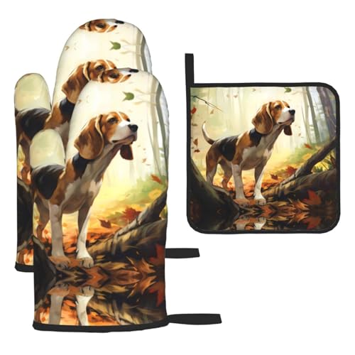 WZYWHJ Tame Beagle bedruckte Ofenhandschuhe und Topflappe, 3-teiliges Set, verdickter langer Küchenhandschuh WZYWHJ Tame Beagle bedruckte Ofenhandschuhe und Topflappe, 3-teiliges Set, verdickter langer Küchenhandschuh von WZYWHJ