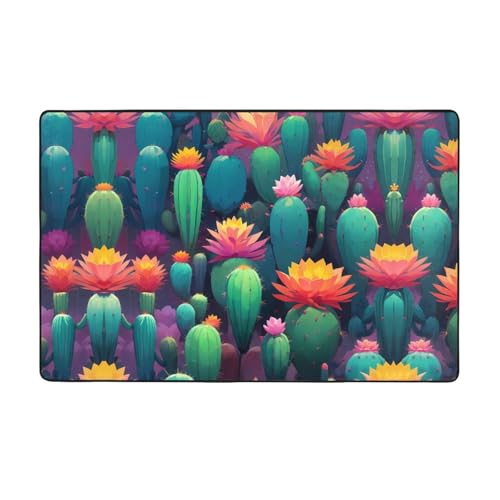 WZYWHJ Teppiche, Wohnzimmer-Fußmatten, Läufer, rutschfest, Kinderzimmermatte, Spielteppich, 152,4 x 99,1 cm, Cyber-Kaktus-Drucke von WZYWHJ