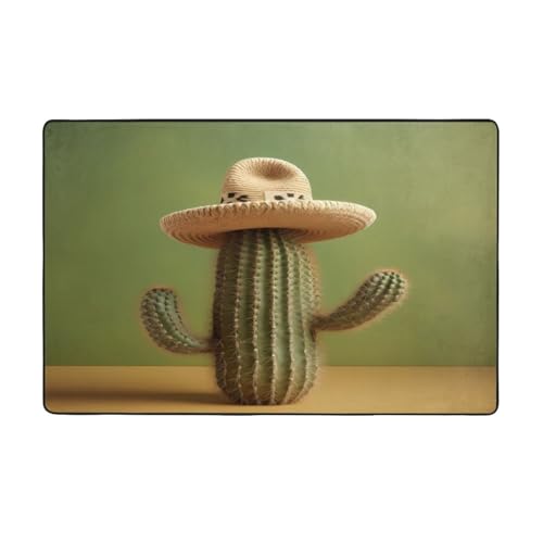 WZYWHJ Teppiche, Wohnzimmer-Fußmatten, Läufer, rutschfest, Kinderzimmermatte, Spielteppich, 152,4 x 99,1 cm, Kaktus mit Strohhutdruck von WZYWHJ
