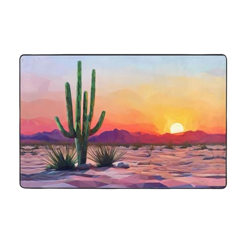 WZYWHJ Teppiche, Wohnzimmer-Fußmatten, Läufer, rutschfest, Kinderzimmermatte, Spielteppich, 152,4 x 99,1 cm, Kaktus- und Sonnenuntergang-Drucke von WZYWHJ