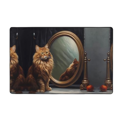 WZYWHJ Teppiche, Wohnzimmer-Fußmatten, Läufer, rutschfest, Kinderzimmermatte, Spielteppich, 152,4 x 99,1 cm, Katze, die in den Spiegel schaut, Druck WZYWHJ Teppiche, Wohnzimmer-Fußmatten, Läufer, rutschfest, Kinderzimmermatte, Spielteppich, 152,4 x 99,1 cm, Katze, die in den Spiegel schaut, Druck von WZYWHJ