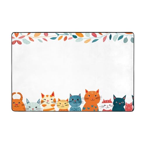 WZYWHJ Teppiche, Wohnzimmer-Fußmatten, Läufer, rutschfest, Kinderzimmermatte, Spielteppich, 152,4 x 99,1 cm, Katzen-Bilderrahmen, bedruckt von WZYWHJ