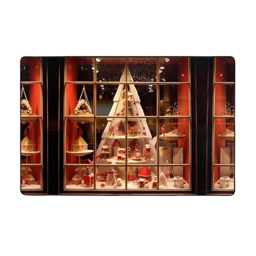 WZYWHJ Teppiche, Wohnzimmer-Fußmatten, Läufer, rutschfest, Kinderzimmermatte, Spielteppich, 152,4 x 99,1 cm, Motiv Weihnachtsbaum im Fenster von WZYWHJ