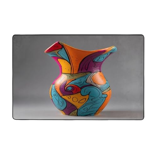 WZYWHJ Teppiche, Wohnzimmer-Fußmatten, Läufer, rutschfest, Kinderzimmermatte, Spielteppich, 152,4 x 99,1 cm, buntes Graffiti-Vasen-Druck von WZYWHJ