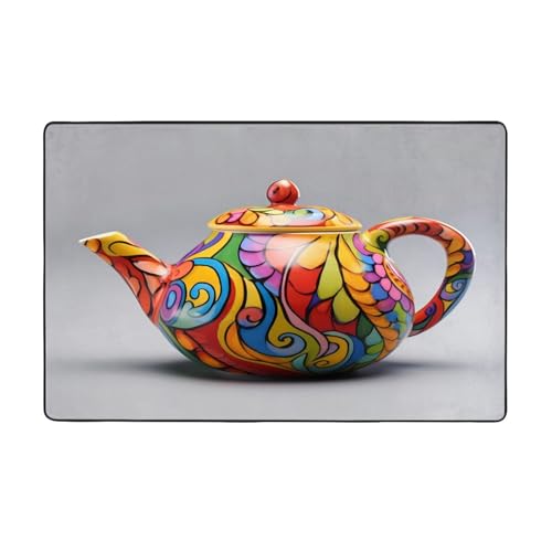 WZYWHJ Teppiche, Wohnzimmer-Fußmatten, Läufer, rutschfest, Kinderzimmermatte, Spielteppich, 152,4 x 99,1 cm, buntes Muster, Teekannen-Druck WZYWHJ Teppiche, Wohnzimmer-Fußmatten, Läufer, rutschfest, Kinderzimmermatte, Spielteppich, 152,4 x 99,1 cm, buntes Muster, Teekannen-Druck von WZYWHJ
