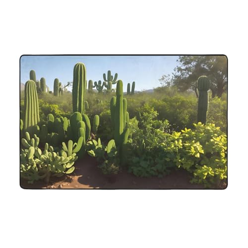WZYWHJ Teppiche, Wohnzimmer-Fußmatten, Läufer, rutschfest, Kinderzimmermatte, Spielteppich, 152,4 x 99,1 cm, grüner Kaktus-Druck von WZYWHJ