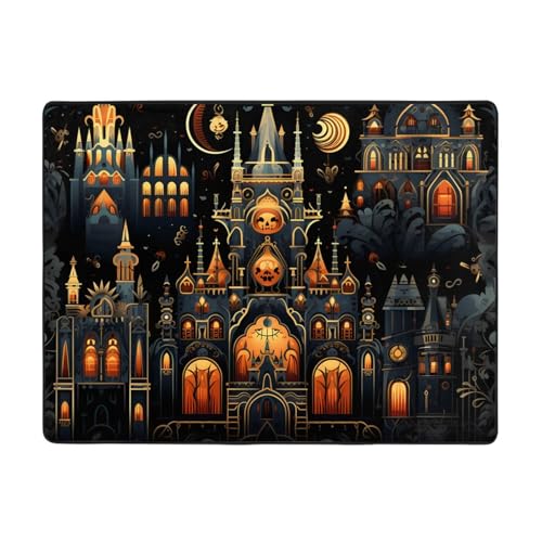 WZYWHJ Teppiche, Wohnzimmer-Fußmatten, Läufer, rutschfest, Kinderzimmermatte, Spielteppich, 160 x 121,9 cm, Motiv: Schloss bei Nacht von WZYWHJ