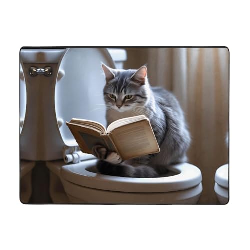 WZYWHJ Teppiche, Wohnzimmer-Fußmatten, Läufer, rutschfest, Kinderzimmermatte, Spielteppich, 160 x 121,9 cm, Toiletten-Kätzchenbild von WZYWHJ