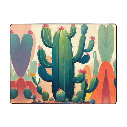 WZYWHJ Teppiche, Wohnzimmer-Fußmatten, Läufer, rutschfest, Kinderzimmermatte, Spielteppich, 160 x 121,9 cm, abstrakte Kaktus-Drucke von WZYWHJ