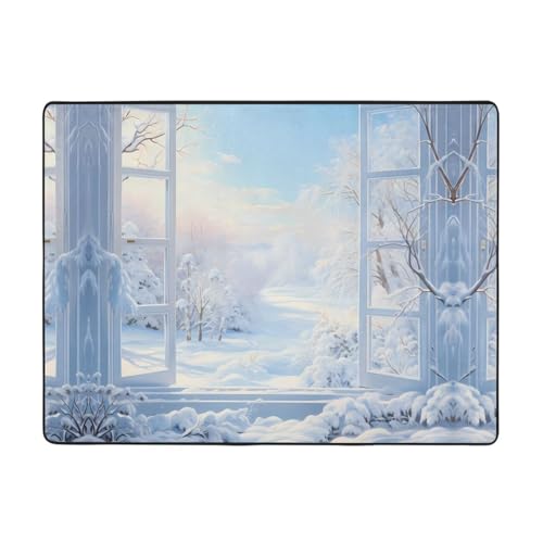 WZYWHJ Teppiche, Wohnzimmer-Fußmatten, Läufer, rutschfest, Kinderzimmermatte, Spielteppich, 160 x 121,9 cm, bedruckt mit Schnee vor dem Fenster WZYWHJ Teppiche, Wohnzimmer-Fußmatten, Läufer, rutschfest, Kinderzimmermatte, Spielteppich, 160 x 121,9 cm, bedruckt mit Schnee vor dem Fenster von WZYWHJ