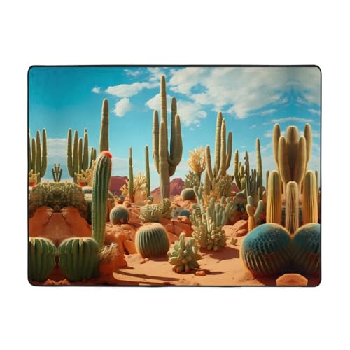 WZYWHJ Teppiche, Wohnzimmer-Fußmatten, Läufer, rutschfest, Kinderzimmermatte, Spielteppich, 160 x 121,9 cm, bedruckt mit dem Territorium des Kaktus von WZYWHJ