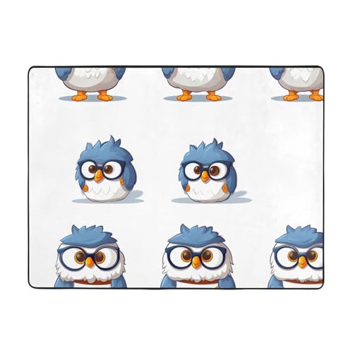 WZYWHJ Teppiche, Wohnzimmer-Fußmatten, Läufer, rutschfest, Kinderzimmermatte, Spielteppich, 160 x 121,9 cm, blaue Eule bedruckt von WZYWHJ