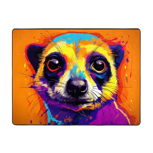 WZYWHJ Teppiche, Wohnzimmer-Fußmatten, Läufer, rutschfest, Kinderzimmermatte, Spielteppich, 160 x 121,9 cm, bunte Erdmännchen-Drucke von WZYWHJ