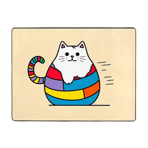 WZYWHJ Teppiche, Wohnzimmer-Fußmatten, Läufer, rutschfest, Kinderzimmermatte, Spielteppich, 160 x 121,9 cm, bunte Katzen-Drucke von WZYWHJ