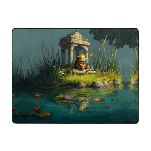 WZYWHJ Teppiche, Wohnzimmer-Fußmatten, Läufer, rutschfest, Kinderzimmermatte, Spielteppich, 160 x 121,9 cm, kleiner Tiger im Pavillon, bedruckt von WZYWHJ