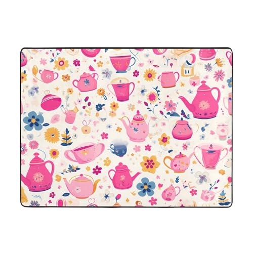 WZYWHJ Teppiche, Wohnzimmer-Fußmatten, Läufer, rutschfest, Kinderzimmermatte, Spielteppich, 160 x 121,9 cm, rosa Teekannen-Drucke WZYWHJ Teppiche, Wohnzimmer-Fußmatten, Läufer, rutschfest, Kinderzimmermatte, Spielteppich, 160 x 121,9 cm, rosa Teekannen-Drucke von WZYWHJ