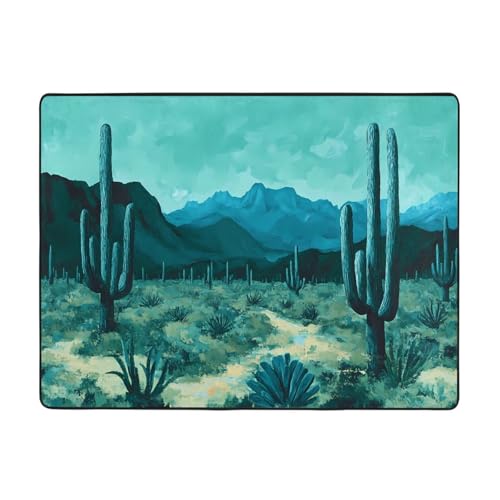 WZYWHJ Teppiche, Wohnzimmer-Fußmatten, Läufer, rutschfest, Kinderzimmermatte, Spielteppich, 160 x 121,9 cm, tiefes Kaktus-Wüstenmuster von WZYWHJ