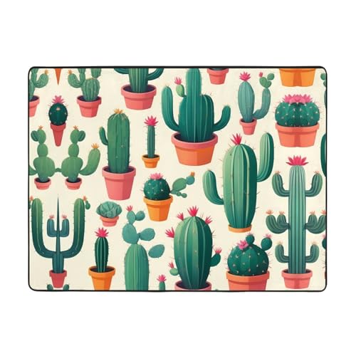 WZYWHJ Teppiche, Wohnzimmer-Fußmatten, Läufer, rutschfest, Kinderzimmermatte, Spielteppich, 160 x 121,9 cm, vereinfachtes Kaktus-Muster von WZYWHJ