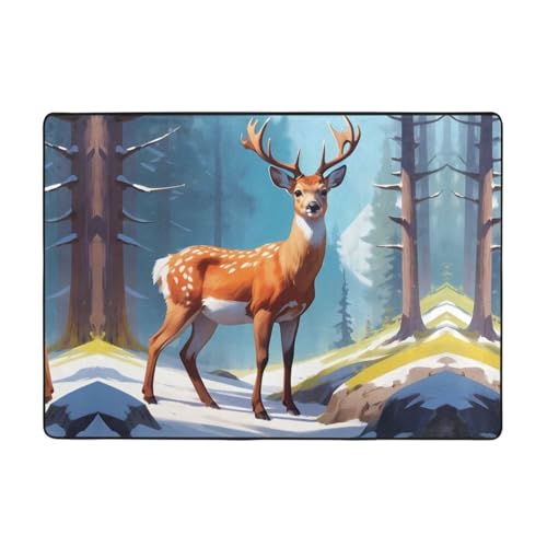 WZYWHJ Teppiche, Wohnzimmer-Fußmatten, Läufer, rutschfest, Kinderzimmermatte, Spielteppich, 203,2 x 147,3 cm, Alpenhirsch-Skizzendrucke WZYWHJ Teppiche, Wohnzimmer-Fußmatten, Läufer, rutschfest, Kinderzimmermatte, Spielteppich, 203,2 x 147,3 cm, Alpenhirsch-Skizzendrucke von WZYWHJ