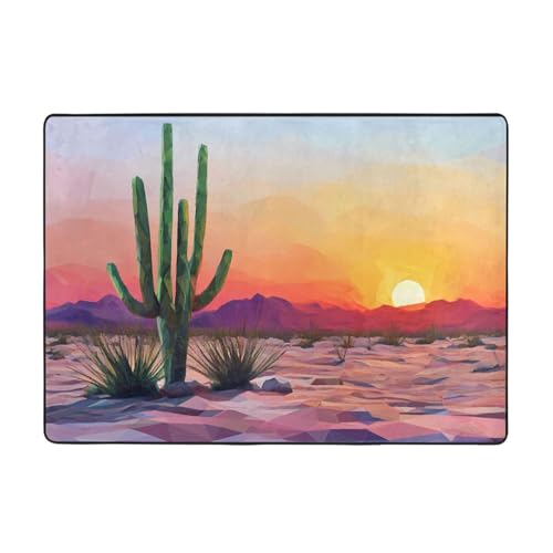 WZYWHJ Teppiche, Wohnzimmer-Fußmatten, Läufer, rutschfest, Kinderzimmermatte, Spielteppich, 203,2 x 147,3 cm, Kaktus- und Sonnenuntergang-Drucke von WZYWHJ