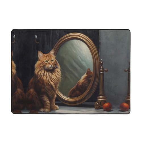 WZYWHJ Teppiche, Wohnzimmer-Fußmatten, Läufer, rutschfest, Kinderzimmermatte, Spielteppich, 203,2 x 147,3 cm, Katze, die in den Spiegel schaut, Druck WZYWHJ Teppiche, Wohnzimmer-Fußmatten, Läufer, rutschfest, Kinderzimmermatte, Spielteppich, 203,2 x 147,3 cm, Katze, die in den Spiegel schaut, Druck von WZYWHJ