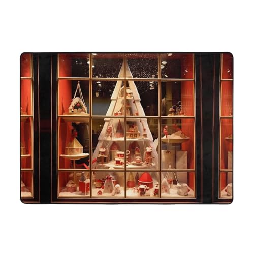 WZYWHJ Teppiche, Wohnzimmer-Fußmatten, Läufer, rutschfest, Kinderzimmermatte, Spielteppich, 203,2 x 147,3 cm, Motiv Weihnachtsbaum im Fenster WZYWHJ Teppiche, Wohnzimmer-Fußmatten, Läufer, rutschfest, Kinderzimmermatte, Spielteppich, 203,2 x 147,3 cm, Motiv Weihnachtsbaum im Fenster von WZYWHJ
