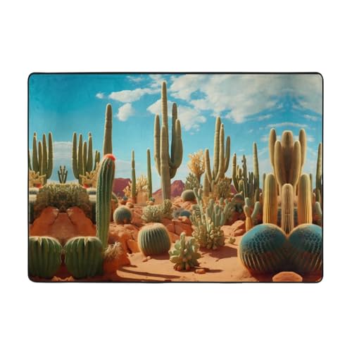 WZYWHJ Teppiche, Wohnzimmer-Fußmatten, Läufer, rutschfest, Kinderzimmermatte, Spielteppich, 203,2 x 147,3 cm, Motiv: Das Territorium des Kaktus von WZYWHJ