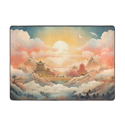 WZYWHJ Teppiche, Wohnzimmer-Fußmatten, Läufer, rutschfest, Kinderzimmermatte, Spielteppich, 203,2 x 147,3 cm, Stadt-Sonnenaufgang-Muster von WZYWHJ