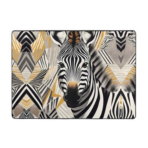 WZYWHJ Teppiche, Wohnzimmer-Fußmatten, Läufer, rutschfest, Kinderzimmermatte, Spielteppich, 203,2 x 147,3 cm, Zebrakopf-Muster von WZYWHJ