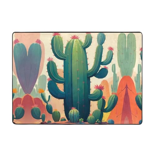 WZYWHJ Teppiche, Wohnzimmer-Fußmatten, Läufer, rutschfest, Kinderzimmermatte, Spielteppich, 203,2 x 147,3 cm, abstrakte Kaktus-Drucke von WZYWHJ