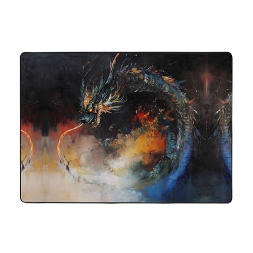 WZYWHJ Teppiche, Wohnzimmer-Fußmatten, Läufer, rutschfest, Kinderzimmermatte, Spielteppich, 203,2 x 147,3 cm, abstraktes Drachenmuster von WZYWHJ