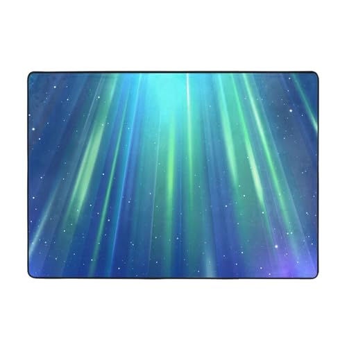 WZYWHJ Teppiche, Wohnzimmer-Fußmatten, Läufer, rutschfest, Kinderzimmermatte, Spielteppich, 203,2 x 147,3 cm, blaue Aurora-Borealis-Drucke von WZYWHJ