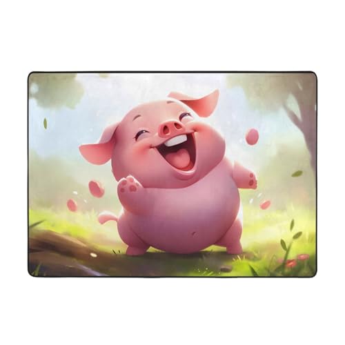 WZYWHJ Teppiche, Wohnzimmer-Fußmatten, Läufer, rutschfest, Kinderzimmermatte, Spielteppich, 203,2 x 147,3 cm, lustige Schweine-Drucke von WZYWHJ