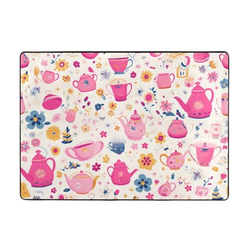 WZYWHJ Teppiche, Wohnzimmer-Fußmatten, Läufer, rutschfest, Kinderzimmermatte, Spielteppich, 203,2 x 147,3 cm, rosa Teekannen-Drucke WZYWHJ Teppiche, Wohnzimmer-Fußmatten, Läufer, rutschfest, Kinderzimmermatte, Spielteppich, 203,2 x 147,3 cm, rosa Teekannen-Drucke von WZYWHJ