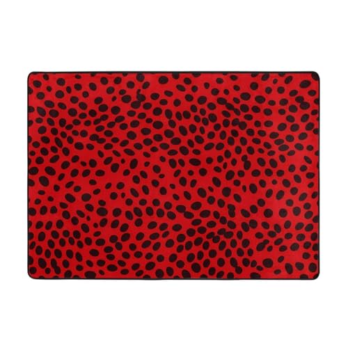 WZYWHJ Teppiche, Wohnzimmer-Fußmatten, Läufer, rutschfest, Kinderzimmermatte, Spielteppich, 203,2 x 147,3 cm, rotes Leopardenmuster von WZYWHJ