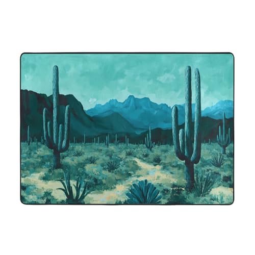 WZYWHJ Teppiche, Wohnzimmer-Fußmatten, Läufer, rutschfest, Kinderzimmermatte, Spielteppich, 203,2 x 147,3 cm, tiefes Kaktus-Wüstenmuster von WZYWHJ