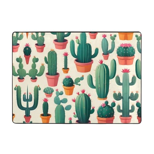 WZYWHJ Teppiche, Wohnzimmer-Fußmatten, Läufer, rutschfest, Kinderzimmermatte, Spielteppich, 203,2 x 147,3 cm, vereinfachtes Kaktus-Muster von WZYWHJ