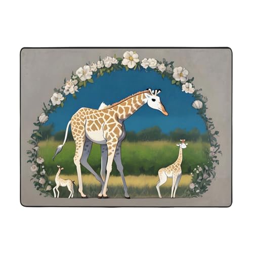 WZYWHJ Teppiche, Wohnzimmer-Fußmatten, Läufer, rutschfest, für Kinderzimmer, Spielteppich, 160 x 121,9 cm, Giraffenmuster von WZYWHJ