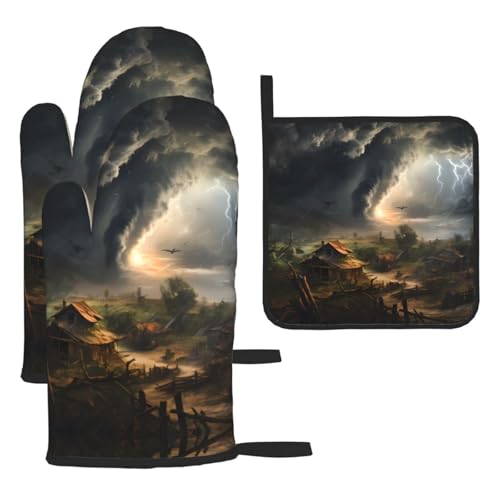 WZYWHJ Terrible Tornado bedruckte Ofenhandschuhe und Topflappe, 3-teiliges Set, verdickter langer Küchenhandschuh WZYWHJ Terrible Tornado bedruckte Ofenhandschuhe und Topflappe, 3-teiliges Set, verdickter langer Küchenhandschuh von WZYWHJ
